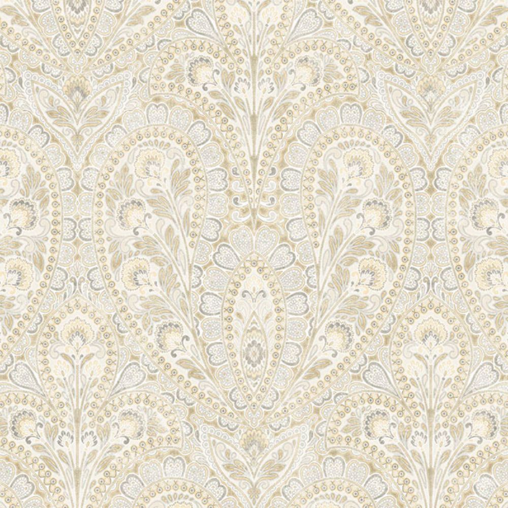 Patton Wallcoverings AF37730 Flourish (Abby Rose 4) Ornamental Wallpaper in Yellows, Greys & Cream